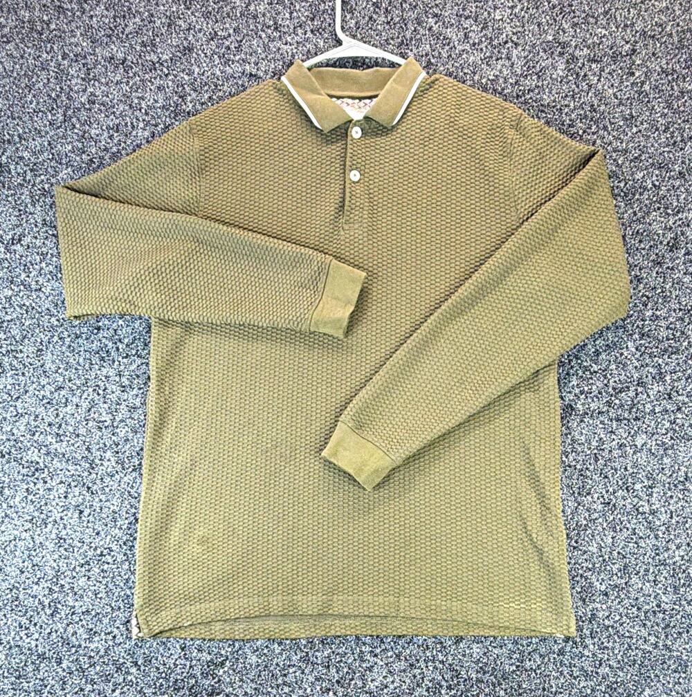 Denim & Flower Polo Shirt Men's XL Green Long Sleeve Collared Solid Button Knit